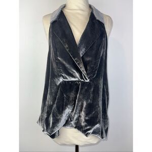 Anthropologie Sz L Dylon Sleeveless Halter Velvet Top Grey Plunge Blouse